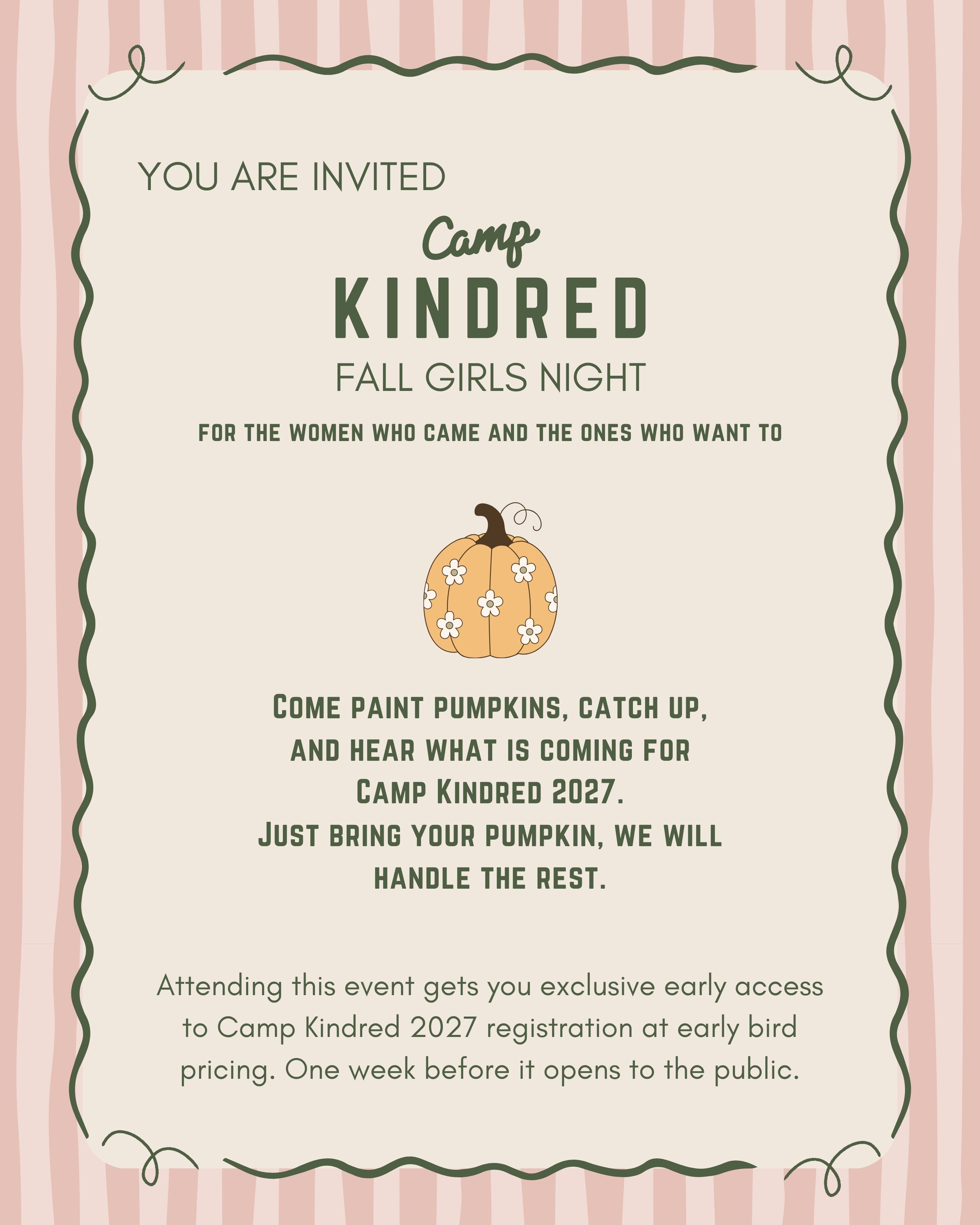 Camp Kindred Fall Girls Night invitation